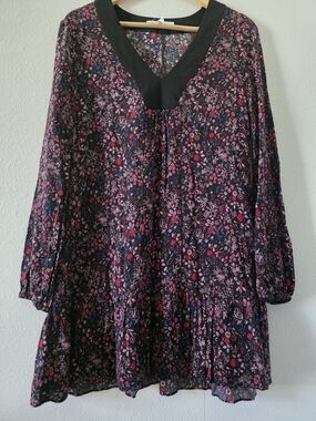 Black Floral V-Neck Long Sleeve Women's Dress
